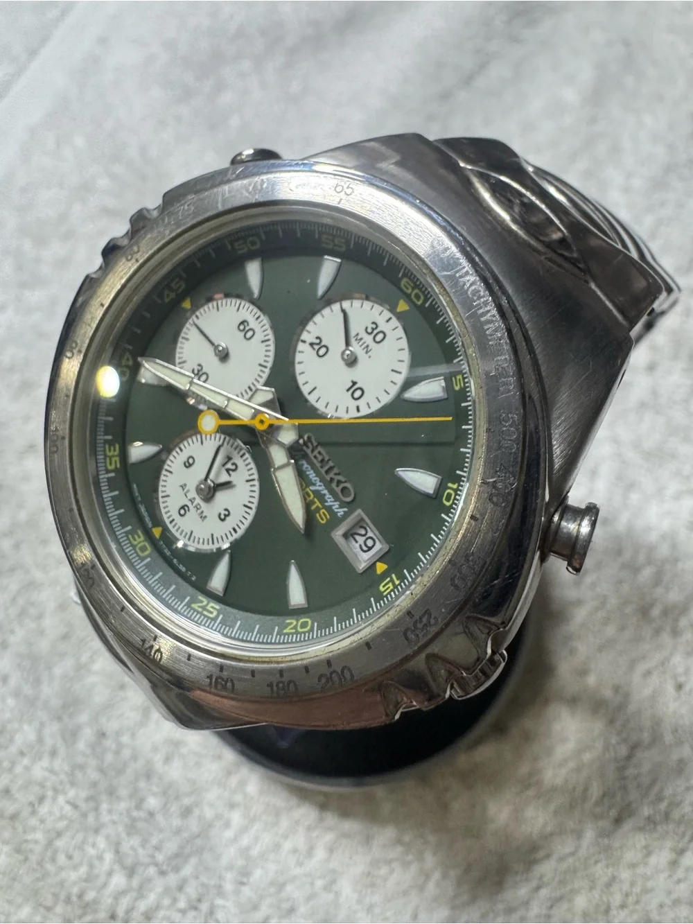 Seiko Chronograph Watch - Green Dial with Yellow Accents